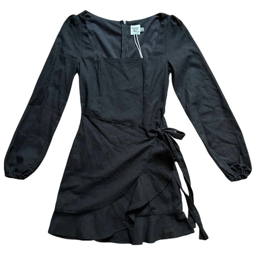 Princess Polly The Villa Faux Wrap Black Long Sleeve Mini Dress NWOT Size 2 - Picture 2 of 12